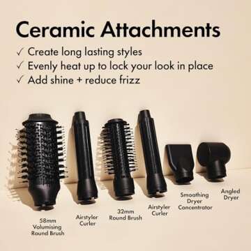 BONDIBOOST Everlast Airstyler Styling Brush, 6 Head Styling Tool for Salon Quality Hair with Ceramic Attachments + Versatile Heat & Airflow Settings + All Hair Types