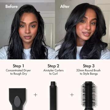 BONDIBOOST Everlast Airstyler Styling Brush, 6 Head Styling Tool for Salon Quality Hair with Ceramic Attachments + Versatile Heat & Airflow Settings + All Hair Types