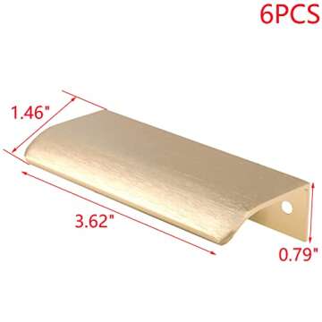 MY MIRONEY 6PCS Arc Finger Edge Pulls Aluminum Back Mount Concealed Tab Pull Handles Furniture Hardware Hidden Drawer Handles, Brushed Gold, 3.62" Length