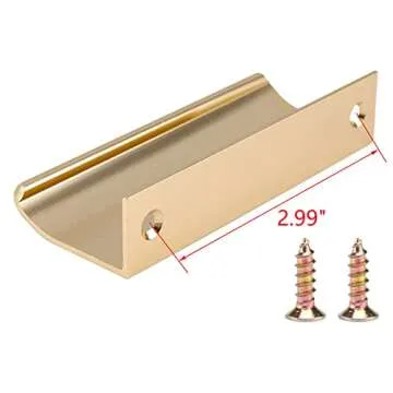 MY MIRONEY 6PCS Arc Finger Edge Pulls Aluminum Back Mount Concealed Tab Pull Handles Furniture Hardware Hidden Drawer Handles, Brushed Gold, 3.62" Length