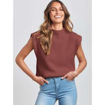 ANRABESS Women's Mock Neck Sleeveless Sweater Vest Casual Cap Sleeve Knit Pullover Tank Tops 2025 Spring Summer Clothes Maroon-S