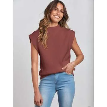 Stylish ANRABESS Women's Mock Neck Sweater Vest for Summer