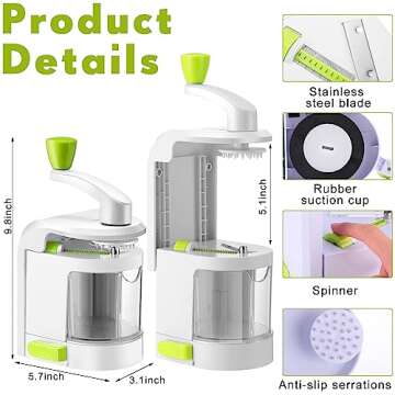 Hiboom 2 Pack Spiralizer Vegetable Slicer 4 in 1 Rotating Blades Zucchini Noodle Maker Handheld Zoodles Spiralizer Heavy Duty Multifunctional Vegetable Slicer with Powerful Suction Cups