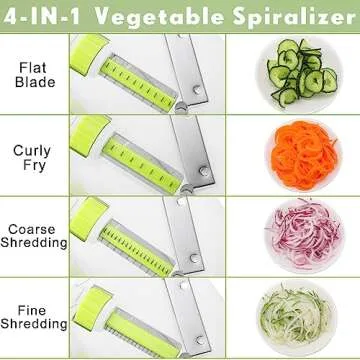 Hiboom 2 Pack Spiralizer Vegetable Slicer 4 in 1 Rotating Blades Zucchini Noodle Maker Handheld Zoodles Spiralizer Heavy Duty Multifunctional Vegetable Slicer with Powerful Suction Cups