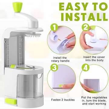 Hiboom 2 Pack Spiralizer Vegetable Slicer 4 in 1 Rotating Blades Zucchini Noodle Maker Handheld Zoodles Spiralizer Heavy Duty Multifunctional Vegetable Slicer with Powerful Suction Cups
