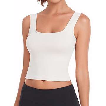 Porvike Crop Tops for Women Workout Tank Top Cropped Sleeveless Shirts Square Neck Tanks Basic Gym E...