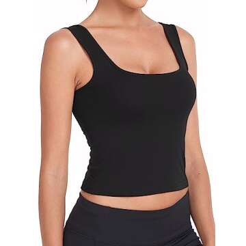 Porvike Crop Tops for Women Workout Tank Top Cropped Sleeveless Shirts Square Neck Tanks Basic Gym Exercise Clothes 3 Pack Black/White/Grey M