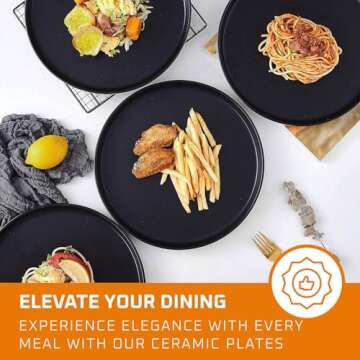 Bruntmor 11-Inch Ceramic Plates Set of 4 - Round Black Dinner Plates for Casual or Formal Dining - E...