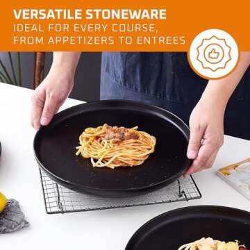 Bruntmor 11-Inch Ceramic Plates Set of 4 - Round Black Dinner Plates for Casual or Formal Dining - Elegant and Durable Dinnerware Plate Set for Pasta, Salad, and Main Dish - Dishwasher and Oven Safe
