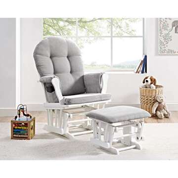Windsor Glider and Ottoman, Polyester, Wood, Metal, White with Gray Cushion