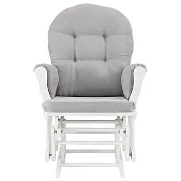 Windsor Glider and Ottoman, Polyester, Wood, Metal, White with Gray Cushion