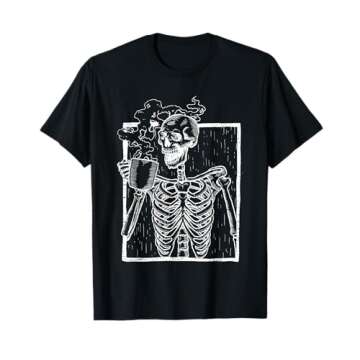 Distressed Skeleton Vintage Smiling Skull drinking Coffee T-Shirt