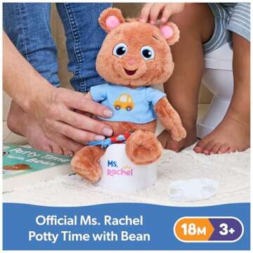 Ms. Rachel Potty Time with Bean, 11” Plush Teddy Bear with Play Toilet & Accessories, Toddler Toys for Girls & Boys for Ages 18 Months to 3+