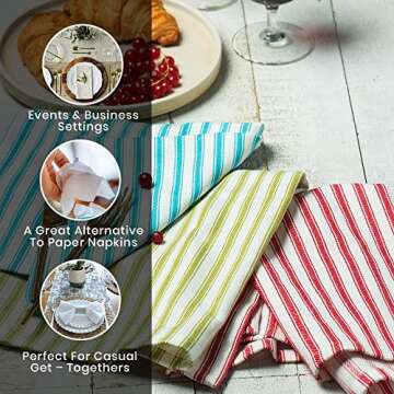 Candy Cottons Cloth Napkins Pk of 6 |Spring Easter Basket Decor Christmas Washable Cotton Dinner Cloth Napkins|Red And White French Stripes 18x18 In Kitchen Party Hotel BBQ Restaurant Dinner Napkins