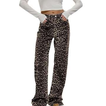 Hesaco Leopard Print Jeans for Women - Y2K Light Cheetah Print Pants, Flare Straight Leg High Waiste...