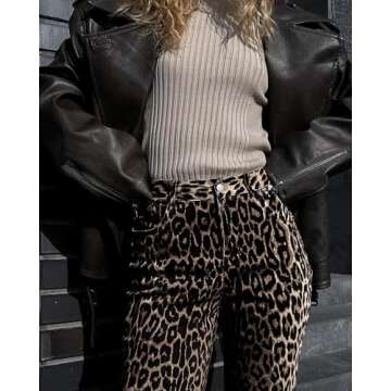 Hesaco Leopard Print Jeans for Women - Y2K Light Cheetah Print Pants, Flare Straight Leg High Waisted Pants for Women (Brown,M,Medium)