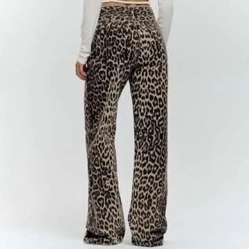 Hesaco Leopard Print Jeans for Women - Y2K Light Cheetah Print Pants, Flare Straight Leg High Waisted Pants for Women (Brown,M,Medium)