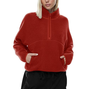 LASLULU Sherpa Half Zip Pullover Jacket Women Cropped Sweatshirts Cute Teen Girls Fleece Teddy Jacke...
