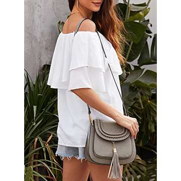 ROSKIKI Women Summer Off Shoulder Blouses Ruffles Falbala Short Sleeves Sexy Tops Casual T Shirts