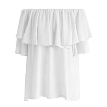 ROSKIKI Women Summer Off Shoulder Blouses Ruffles Falbala Short Sleeves Sexy Tops Casual T Shirts