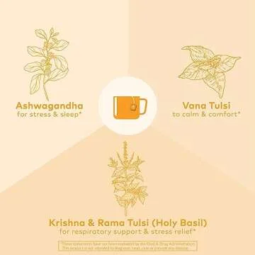 ORGANIC INDIA Calming Tulsi Ashwagandha Tea - Organic Tea Bags, Holy Basil Tea, Vegan, USDA Certified Organic, Non-GMO, Caffeine Free Tea - 18 Infusion Bags, 1 Pack