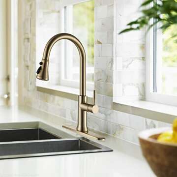 Touch Kitchen Faucet with Pull Down Sprayer Brushed Gold Kitchen Sink Faucets Single Handle Modern S...