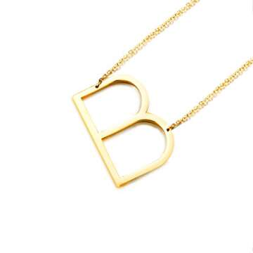 She's Wondrous Jewelry 24K Gold Stainless Steel Initial Letter Necklaces Choker Fashion Pendants Alp...