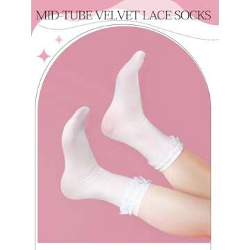 Fourluoo 6 Pairs Womens Ankle Socks Casual Ruffle Lace Socks Cute Breathable Thin Cool Frilly Stocki...
