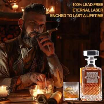 XmanKing Whiskey Decanter, Decanter Sets for Men, Whiskey Glasses, Stainless Steel Whiskey Stones an...