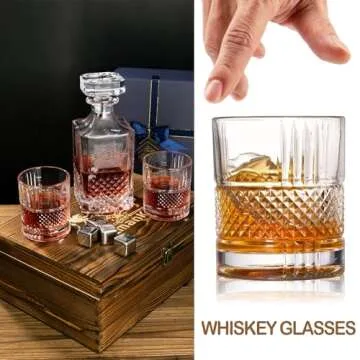 XmanKing Whiskey Decanter, Decanter Sets for Men, Whiskey Glasses, Stainless Steel Whiskey Stones and Tongs with Wooden Gift Box, Father's Day Gifts for Dad, Retirement Birthday Gifts for Men