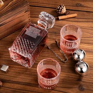 XmanKing Whiskey Decanter, Decanter Sets for Men, Whiskey Glasses, Stainless Steel Whiskey Stones and Tongs with Wooden Gift Box, Father's Day Gifts for Dad, Retirement Birthday Gifts for Men