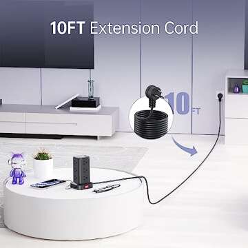Surge Protector Power Strip Tower,10FT Extension Cord with Multiple Outlets, 12 AC 4 USB (1 USB C)，Mini Power Strip with USB Ports, Surge Protector Tower Overload Protection for Office, Desk