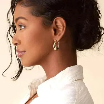 Gold Hoop Earrings Set 14k Real Gold Plated Huggie Earrings Hypoallergenic Chunky Twisted Thick Jewelry for Multiple Piercing Christmas Gift for Women