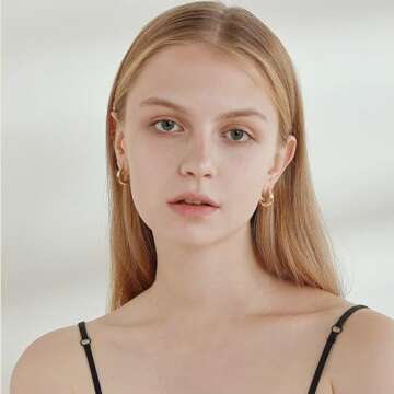 Gold Hoop Earrings Set 14k Real Gold Plated Huggie Earrings Hypoallergenic Chunky Twisted Thick Jewelry for Multiple Piercing Christmas Gift for Women