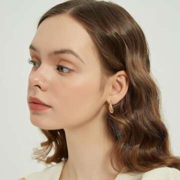 Gold Hoop Earrings Set 14k Real Gold Plated Huggie Earrings Hypoallergenic Chunky Twisted Thick Jewelry for Multiple Piercing Christmas Gift for Women