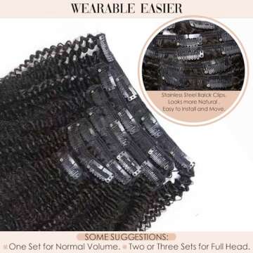 Caliee Afro Kinky Curly Clip in Hair Extension Human Hair Double Weft Brazilian Unprocessed Remy Natural Black Hair, 12 Inch, 120Gram