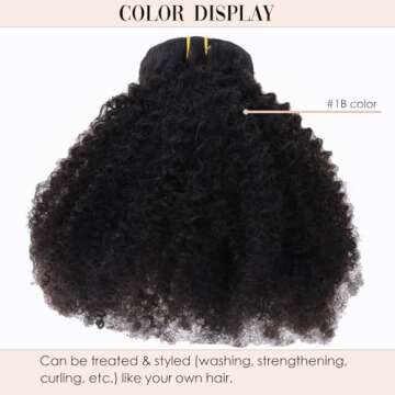 Caliee Afro Kinky Curly Clip in Hair Extension Human Hair Double Weft Brazilian Unprocessed Remy Natural Black Hair, 12 Inch, 120Gram