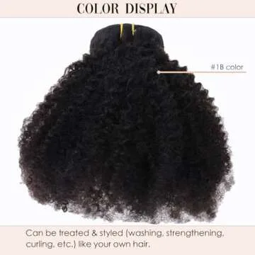 Caliee Afro Kinky Curly Clip in Hair Extension Human Hair Double Weft Brazilian Unprocessed Remy Natural Black Hair, 12 Inch, 120Gram