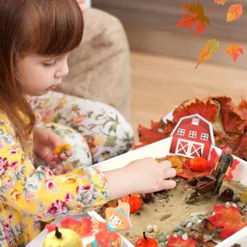 VMNlooking Fall Sensory Bin for Kids, Autumn Leaves Sensory Bin Toys for Preschoolers Fine Motor Toys(Orange)