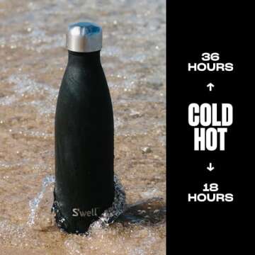 S'well Stainless Steel Water Bottle, 17oz, Onyx, Triple Layered Vacuum-Insulated Containers Keeps Drinks Cold for 36 Hours and Hot for 18, BPA Free, Perfect for On the Go