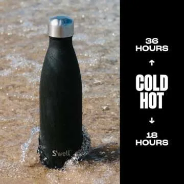 S'well Stainless Steel Water Bottle, 17oz, Onyx, Triple Layered Vacuum-Insulated Containers Keeps Drinks Cold for 36 Hours and Hot for 18, BPA Free, Perfect for On the Go