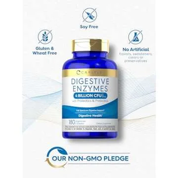 Carlyle Digestive Enzymes | with Probiotics & Prebiotics | 180 Capsules | Non-GMO and Gluten Free Supplement for Men & Women