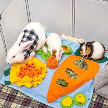 Interactive Rabbit Hay Feeder Mat for Small Pets - Washable & Fun