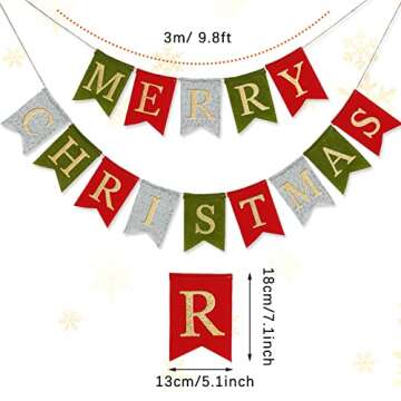 AnyDesign Christmas Banner Glitter Merry Christmas Felt Banner for Festive Decor