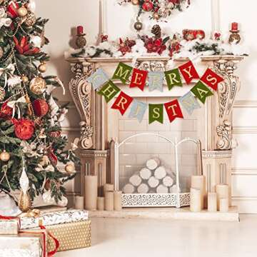 AnyDesign Merry Christmas Glitter Felt Banner for Holiday Decor