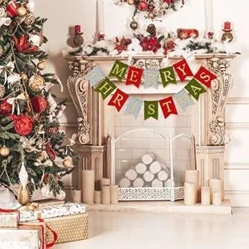 AnyDesign Merry Christmas Glitter Felt Banner for Holiday Decor