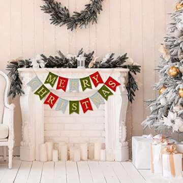 AnyDesign Merry Christmas Glitter Felt Banner for Holiday Decor