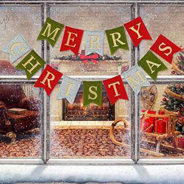 AnyDesign Merry Christmas Glitter Felt Banner for Holiday Decor
