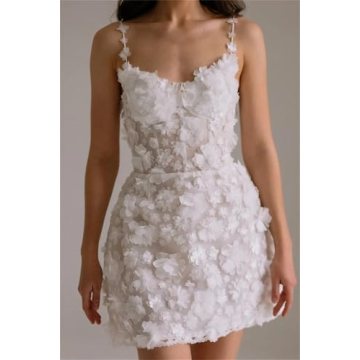 3D Floral Mini Wedding Dresses Sweetheart Lace Gowns