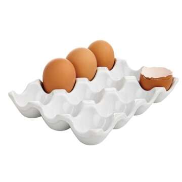 HIC Kitchen Egg Crate, Fine White Porcelain, Holds 1 Dozen Eggs